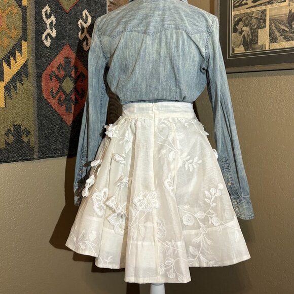 Zimmermann Postcard Appliqué 3D Flower Silk Linen Skirt Ivory RARE - Picture 2 of 8